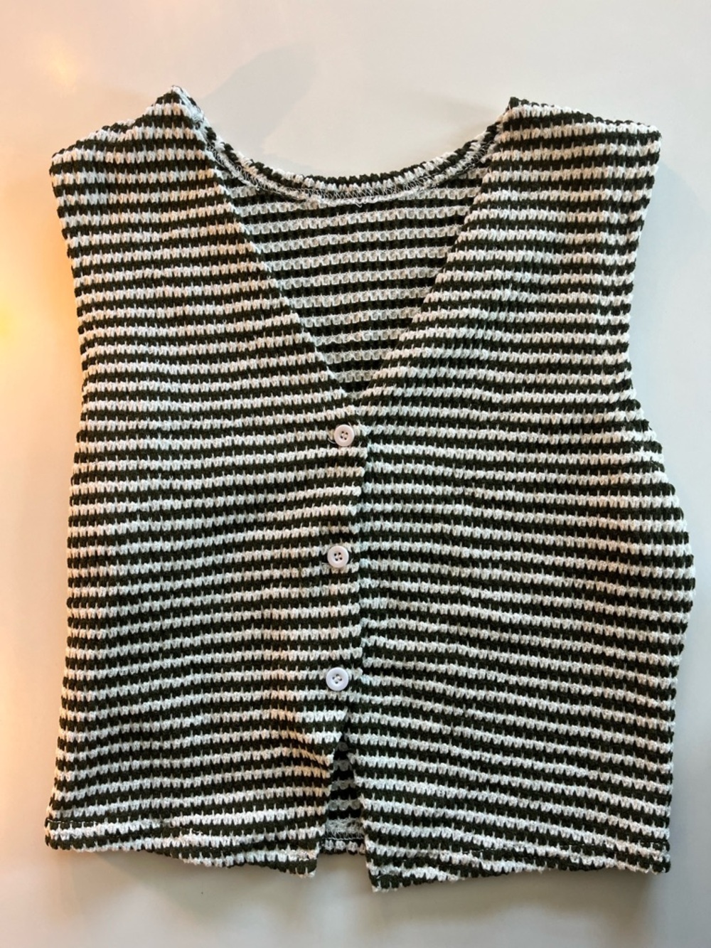 Striped Knit Button-Front Tank Top in Black and White